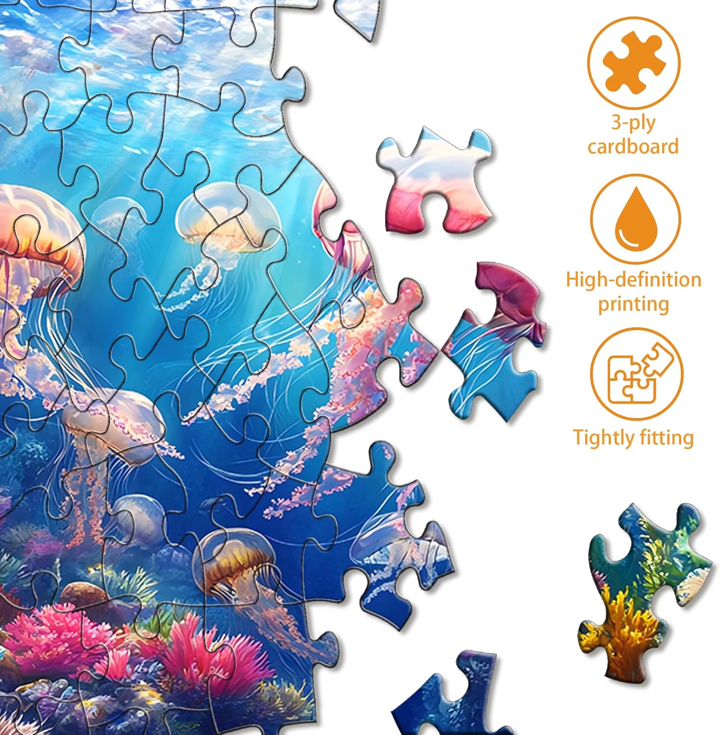 Thumbnail 6 de VAIIEYO Jellyfish 1000-Piece Puzzle for Adults — Colourful Underwater Scene (41 x 80 cm)