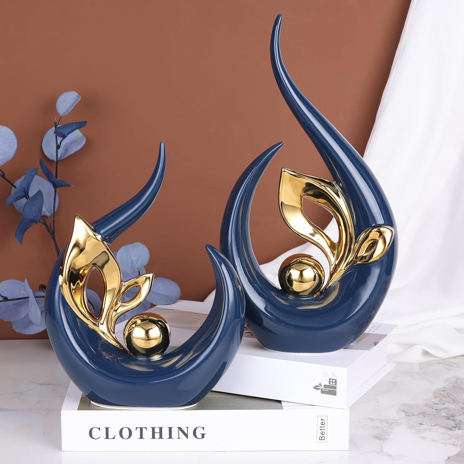 Detalle 2 de LCCCK 13" Blue and Gold Abstract Ceramic Sculpture