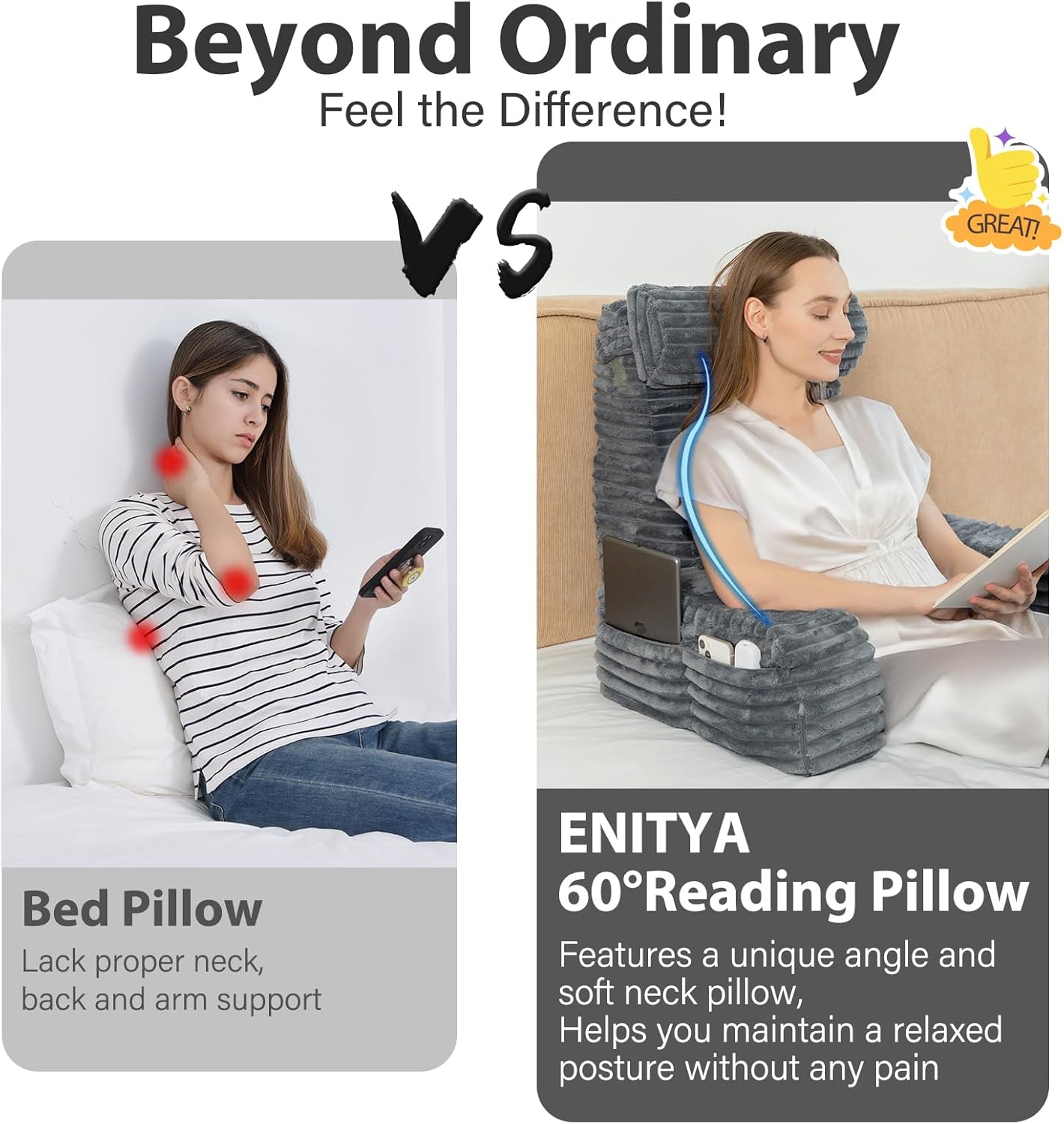 Thumbnail 2 de ENITYA 22" XL Back Pillow for Bed Reading with Arms 🛋