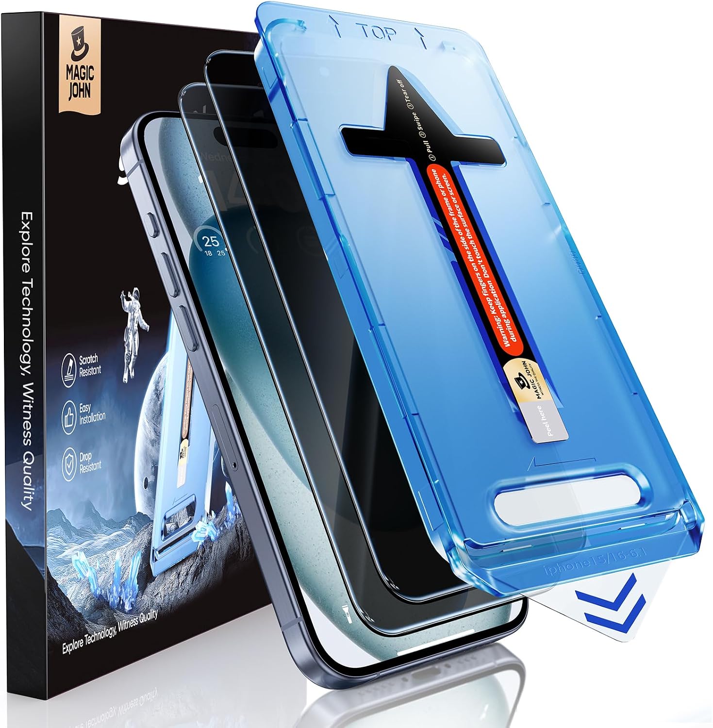 Detalle de MAGIC JOHN DT-IPH15-PRV Privacy Glass Screen Protector, 2-Pack for iPhone 15
