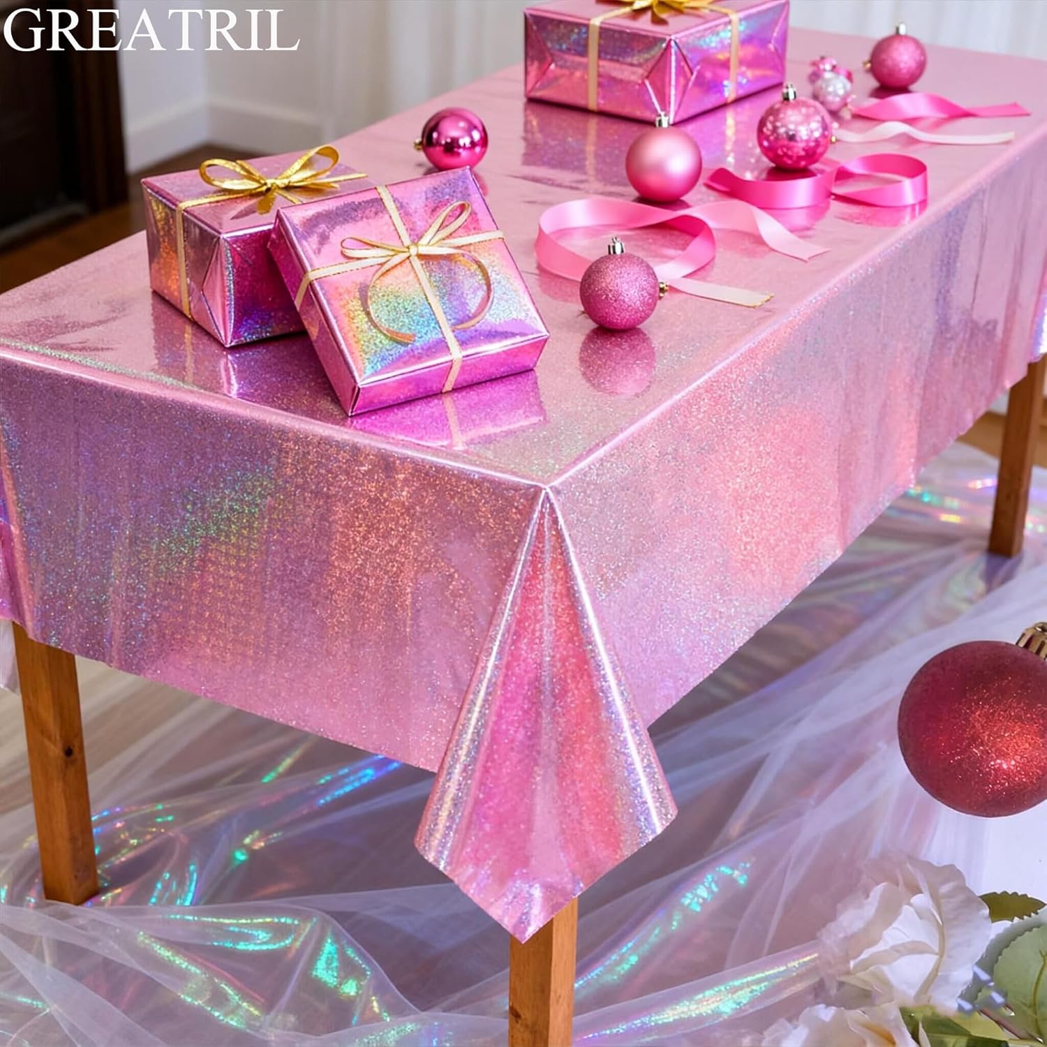 Detalle de Irisierende Party Tischdecke – Frozen Geburtstag, 137 x 274 cm, wasserdicht, holografisch, Einweg von GREATRIL