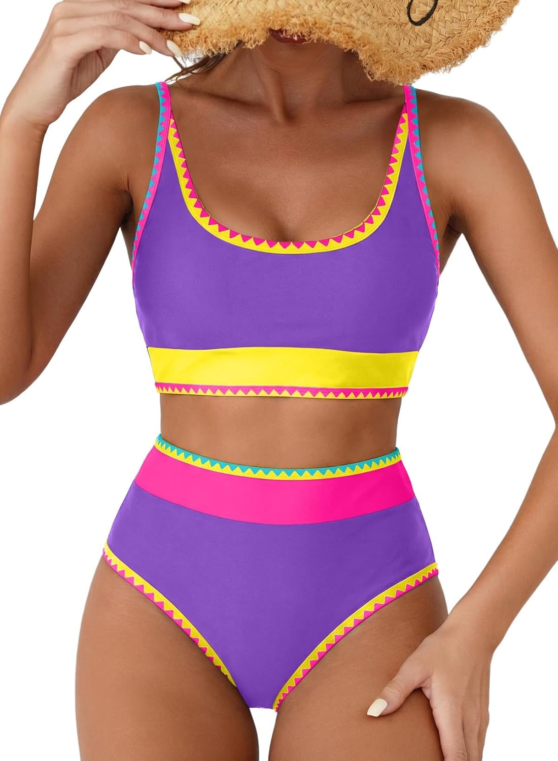 Detalle de Herseas Floral Print Whip Stitch 2-Piece High Waisted Bikini Set for Women