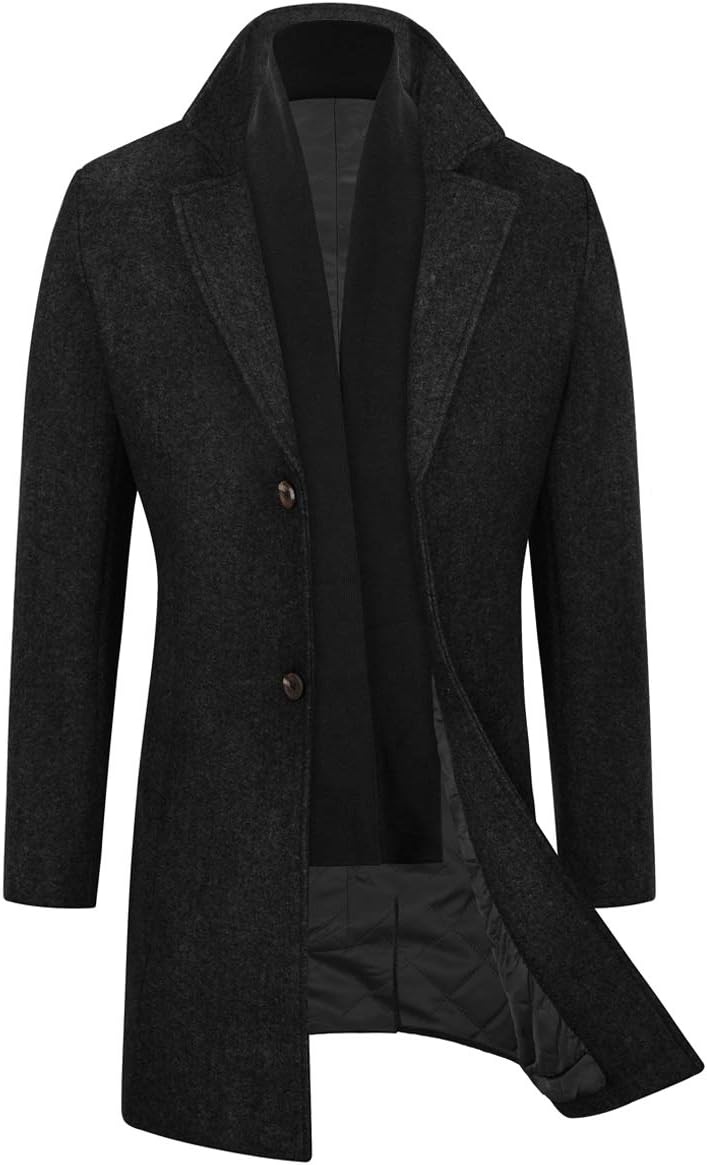 Detalle de WULFUL Men’s Wool Trench Coat, Slim-Fit Winter Coat with Two Styles
