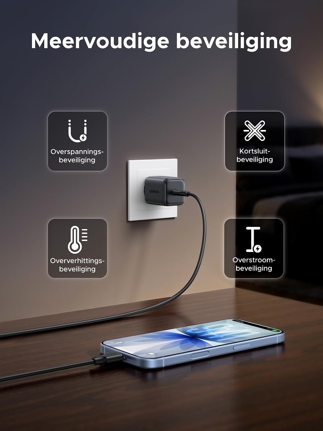 Thumbnail 5 de UGREEN 45W USB-C-oplader met PPS en GaN, inclusief kabel van 1,5 m