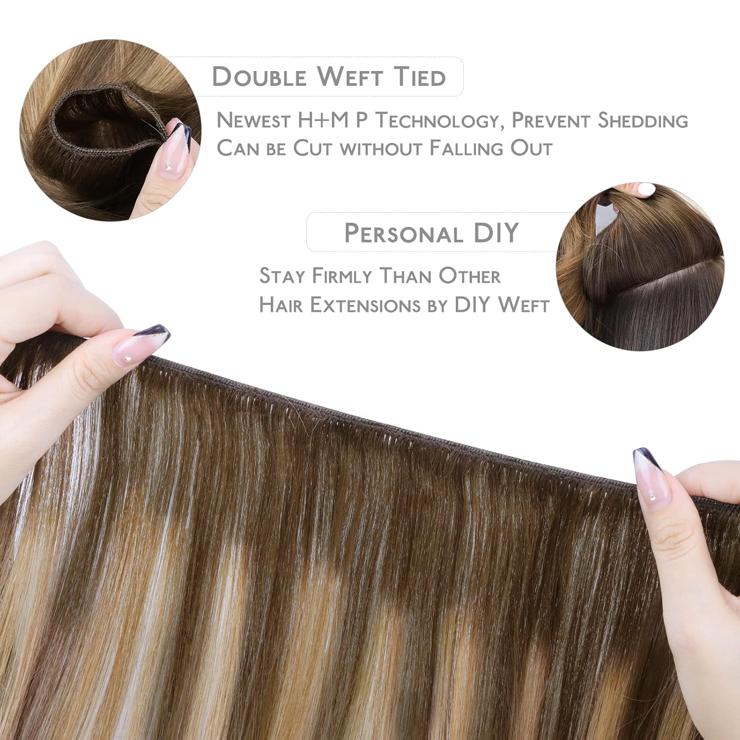Thumbnail 2 de WENNALIFE Sew In Hair Extensions Real Human Hair – 20 Inch, Balayage Chocolate Brown to Caramel Blonde