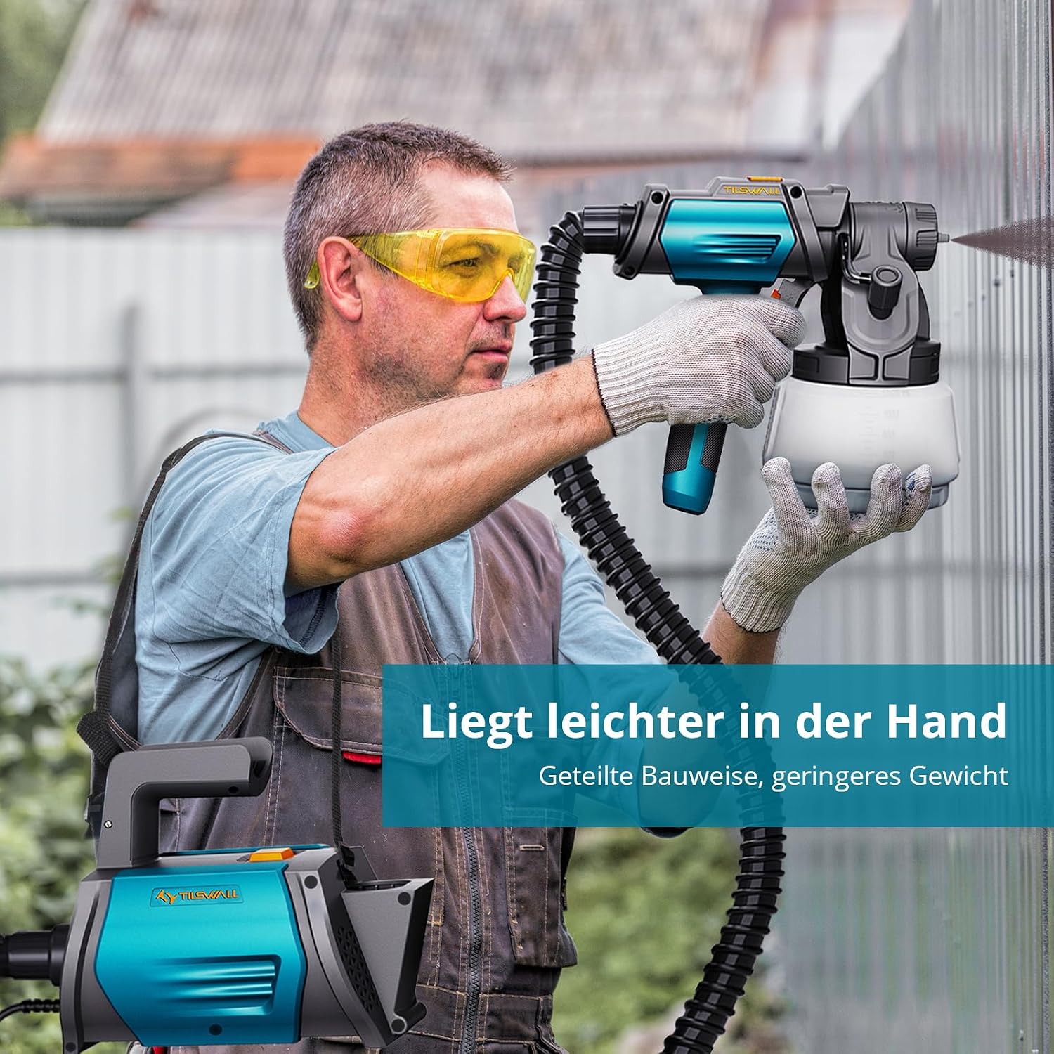 Detalle de Tilswall Shark 800 HVLP Farbsprühsystem – vielseitig einsetzbare Spritzpistole mit 4 Düsen und 3 Sprühmodi