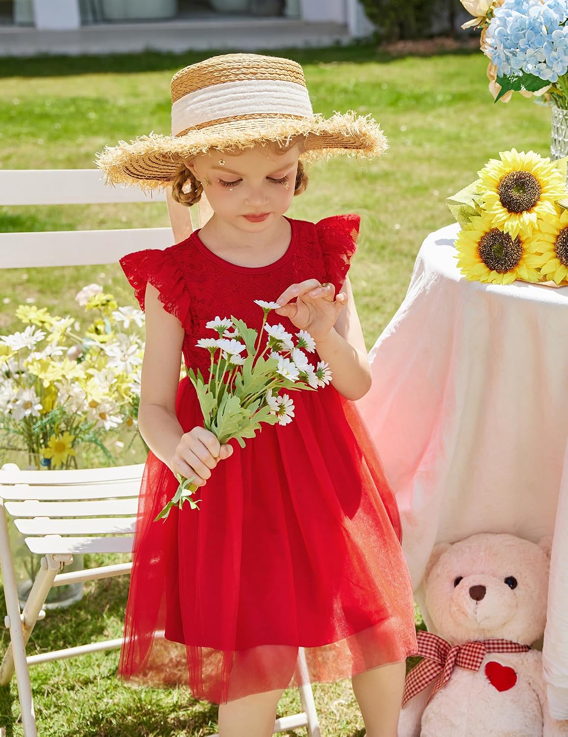 Thumbnail 4 de Arshiner Toddler Lace Dress with Ruffle Sleeves, 3 Layers and Stretch Fabric