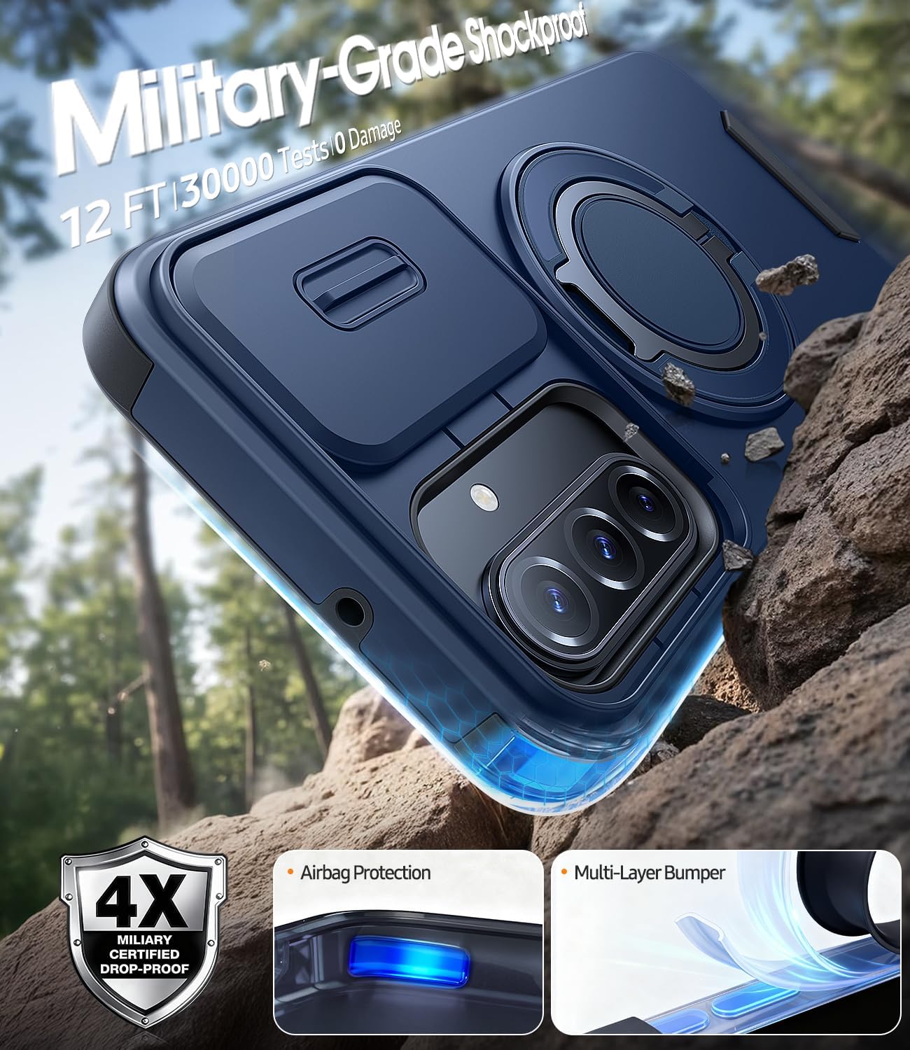 Thumbnail 4 de AOUIA Samsung S26 Ultra Case with Sliding Camera Cover & 2 Pack Screen Protectors – Blue