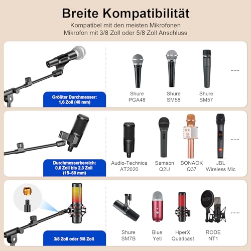 Detalle de ZOMON Microphone Stand with Tripod Boom Arm: Height-Adjustable, Heavy-Duty Floor Stand for Singing, Podcasting and Studio Use