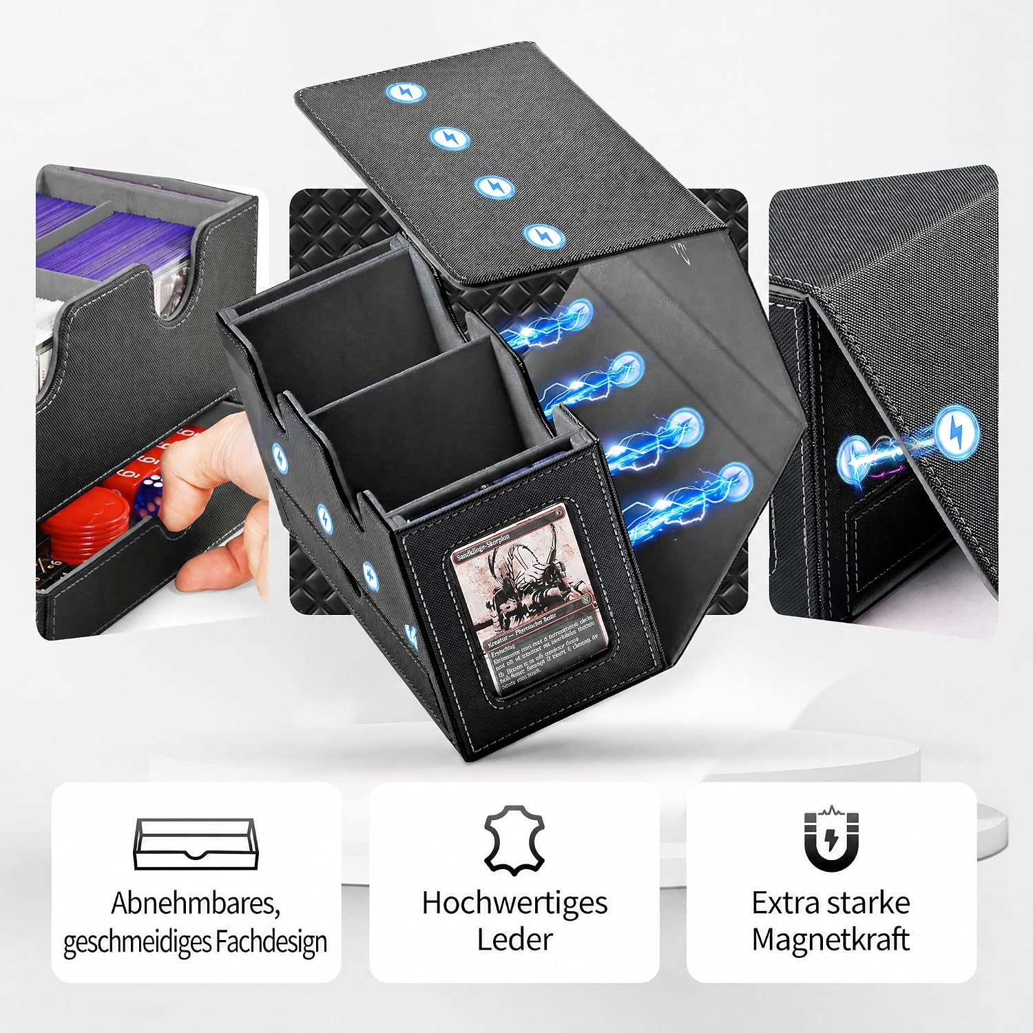 Detalle de UAONO MTG Deck Box mit 2 Commander Display und Würfelablage – Doppeldeck-Box für 250+ Karten