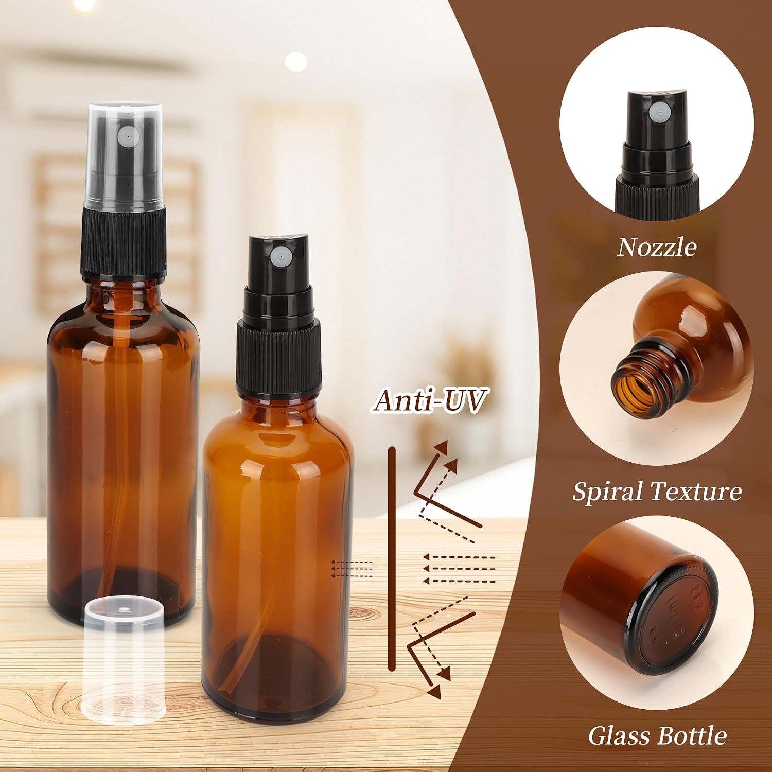 Detalle de WENLISELL 12 PCS Amber Glass Spray Bottles 30/50ml
