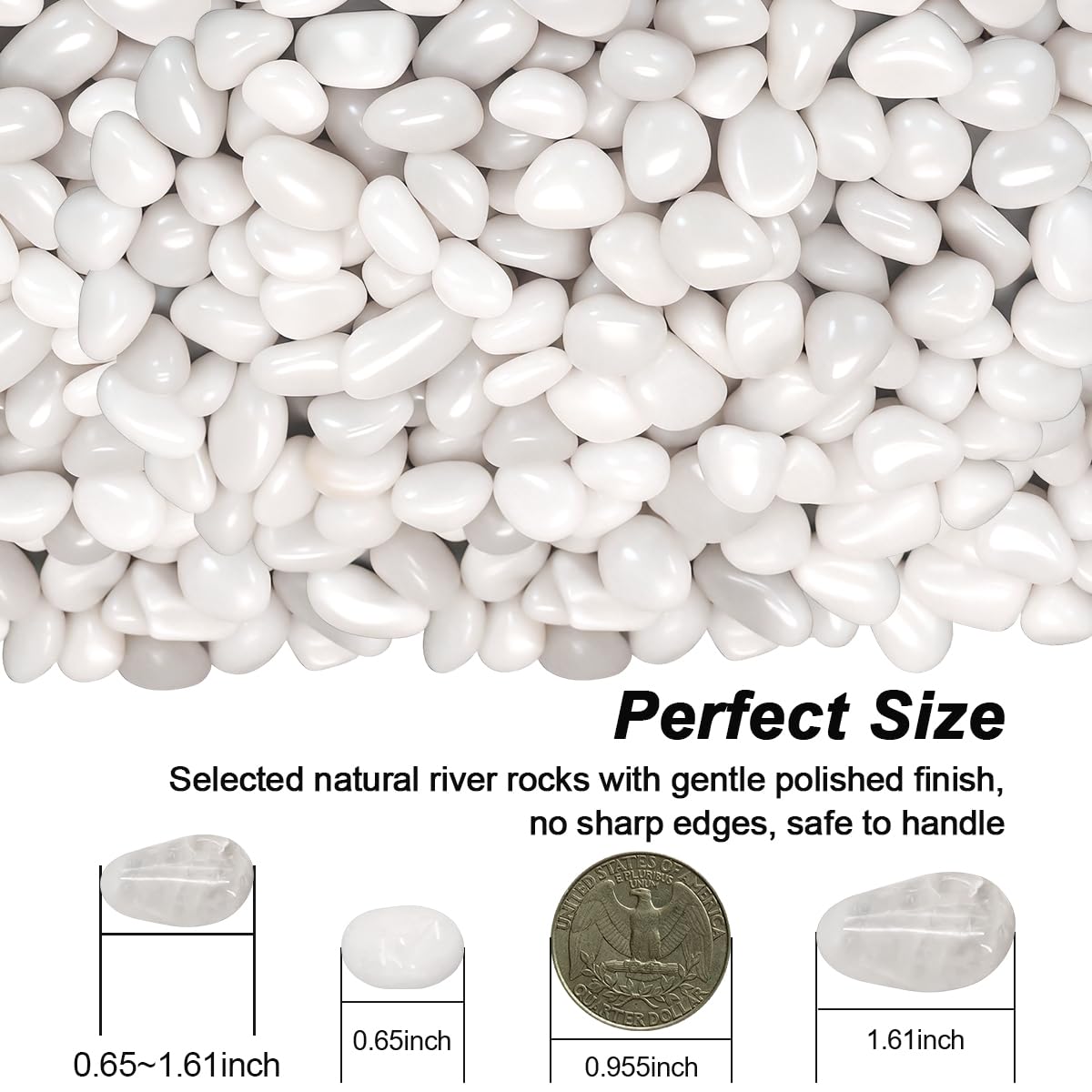 Detalle de Virekm River Rocks Decorative Pebbles, White, 1 Pound, Lightly Polished