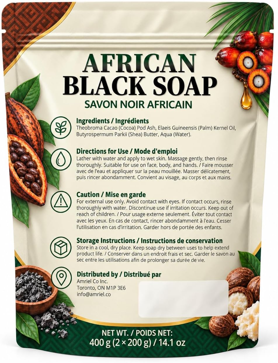 Detalle de Amriel Co African Black Soap, 2 x 200 g Plant-Based Bars