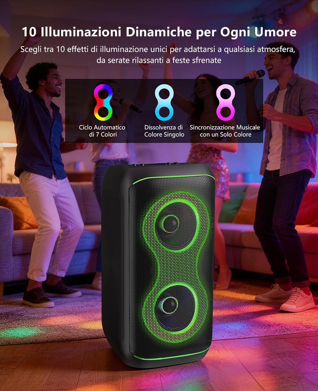 Detalle 2 de GKD61 Cassa Karaoke 400W con 2 Microfoni UHF Wireless – Suono potente, portatile e versatile