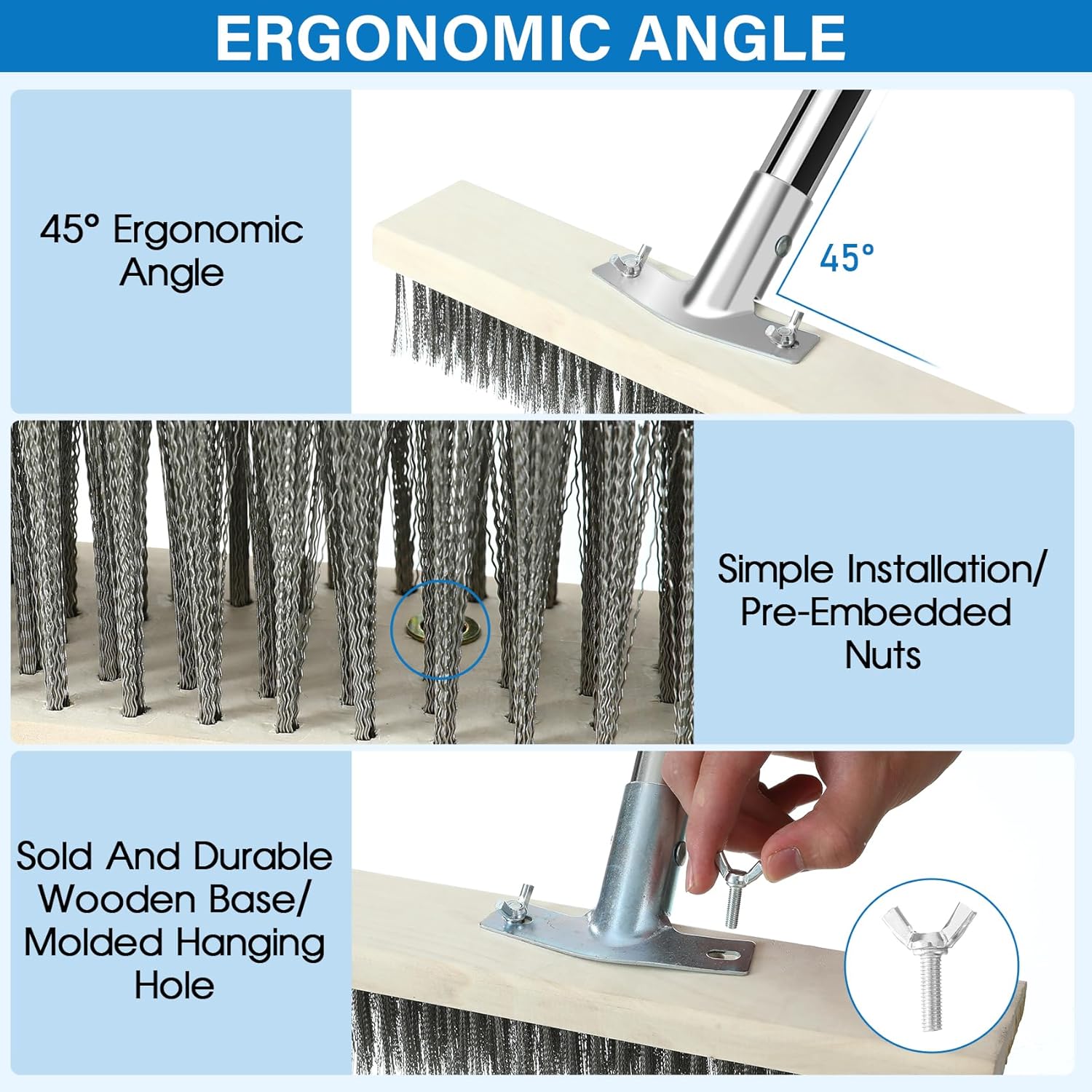 Thumbnail 3 de EzKamfort Ezkamfort Wire Broom with 163cm Adjustable Handle – stainless steel bristle patio scrubber