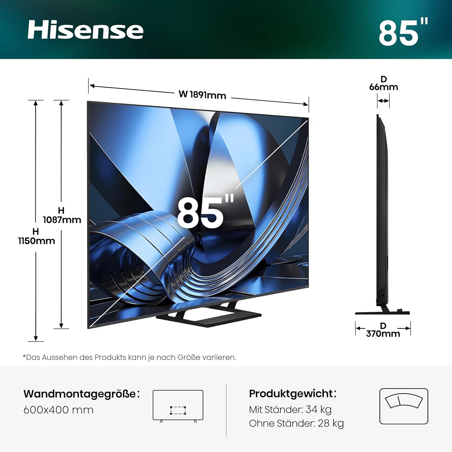 Detalle 2 de Hisense 85U7DSE – 85 Zoll 4K UHD, Hi-QLED Mini LED, AI Engine, Dolby Vision Atmos und IMAX Enhanced