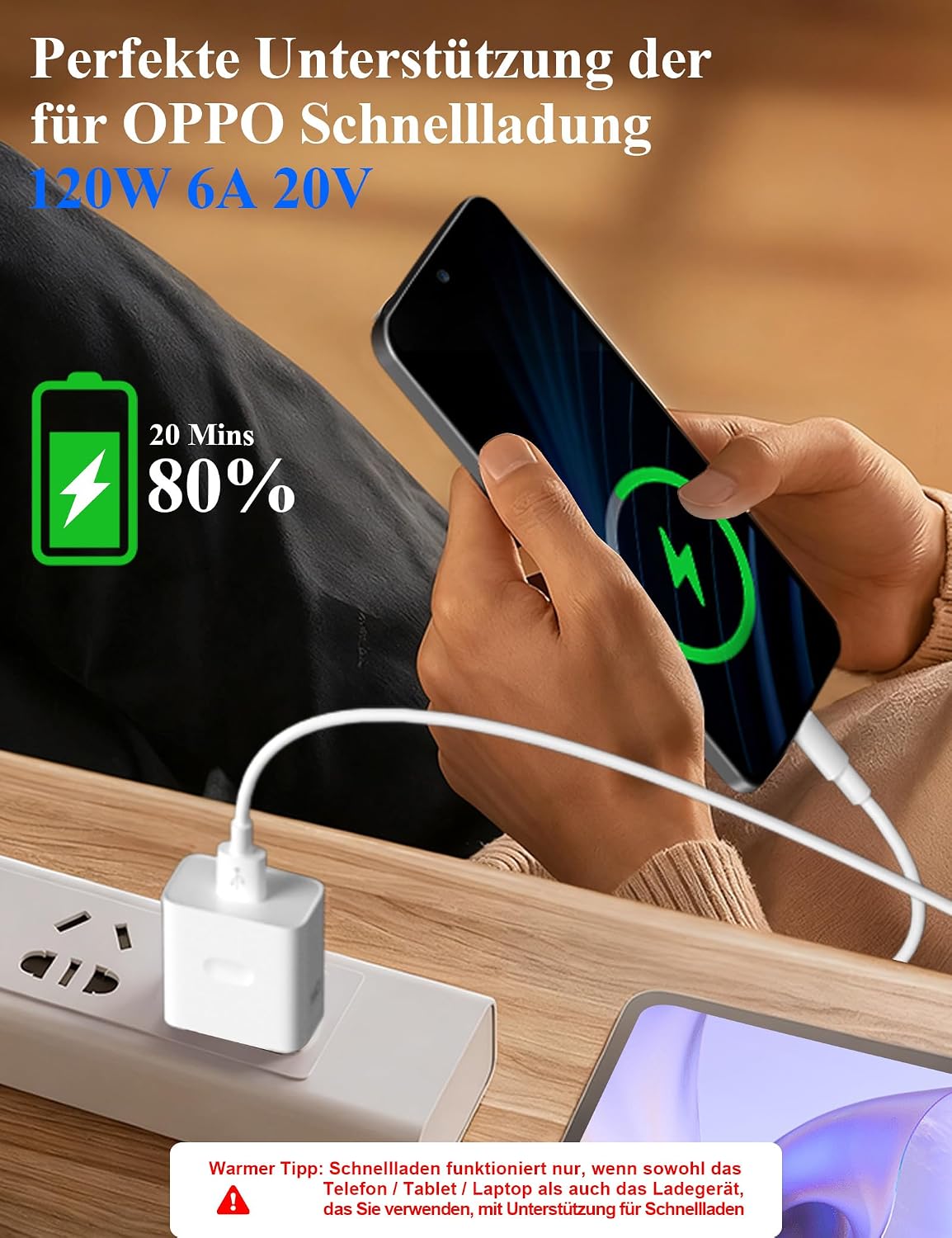 Detalle de TOPAUX 80W USB-C Kabel 6A – Schnelles Laden & Datenübertragung für OPPO Schnellladung