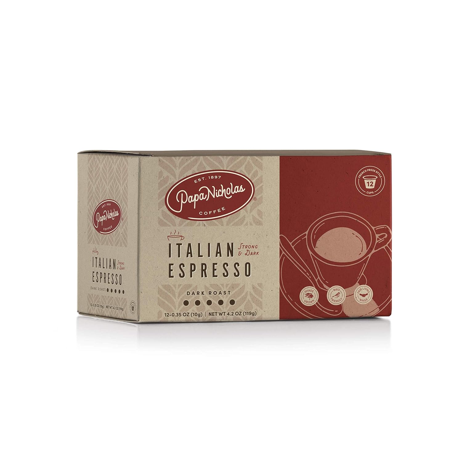 Detalle de PapaNicholas Coffee Italian Espresso Dark Roast Pods, 12 Count, Keurig-Compatible