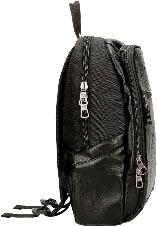 Detalle de Pepe Jeans Horley zaino in poliestere con dettagli in ecopelle, nero/marrone, per portatile fino a 13,3