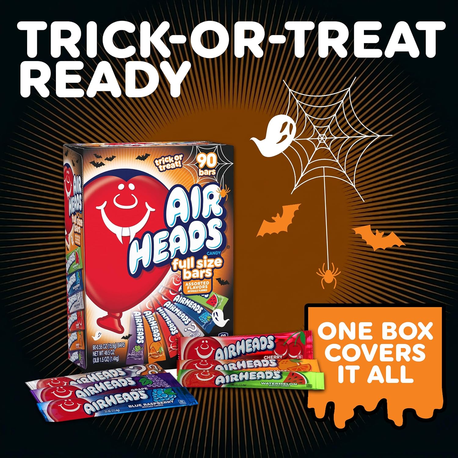 Detalle 2 de Airheads Full-Size Candy Bars, Halloween Variety Pack, 90 Count