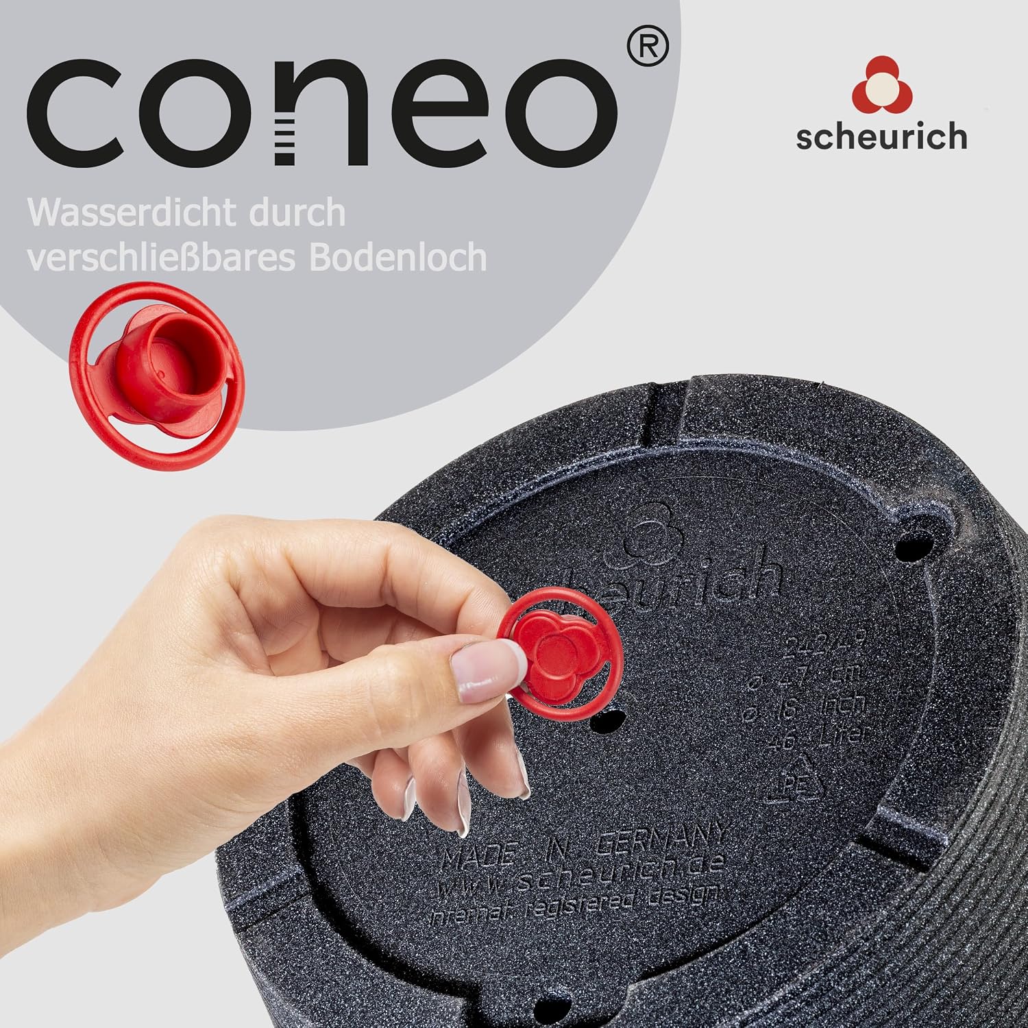 Detalle de Scheurich Coneo 57547 – donica 26 l, czarny granit, Ø 40 cm