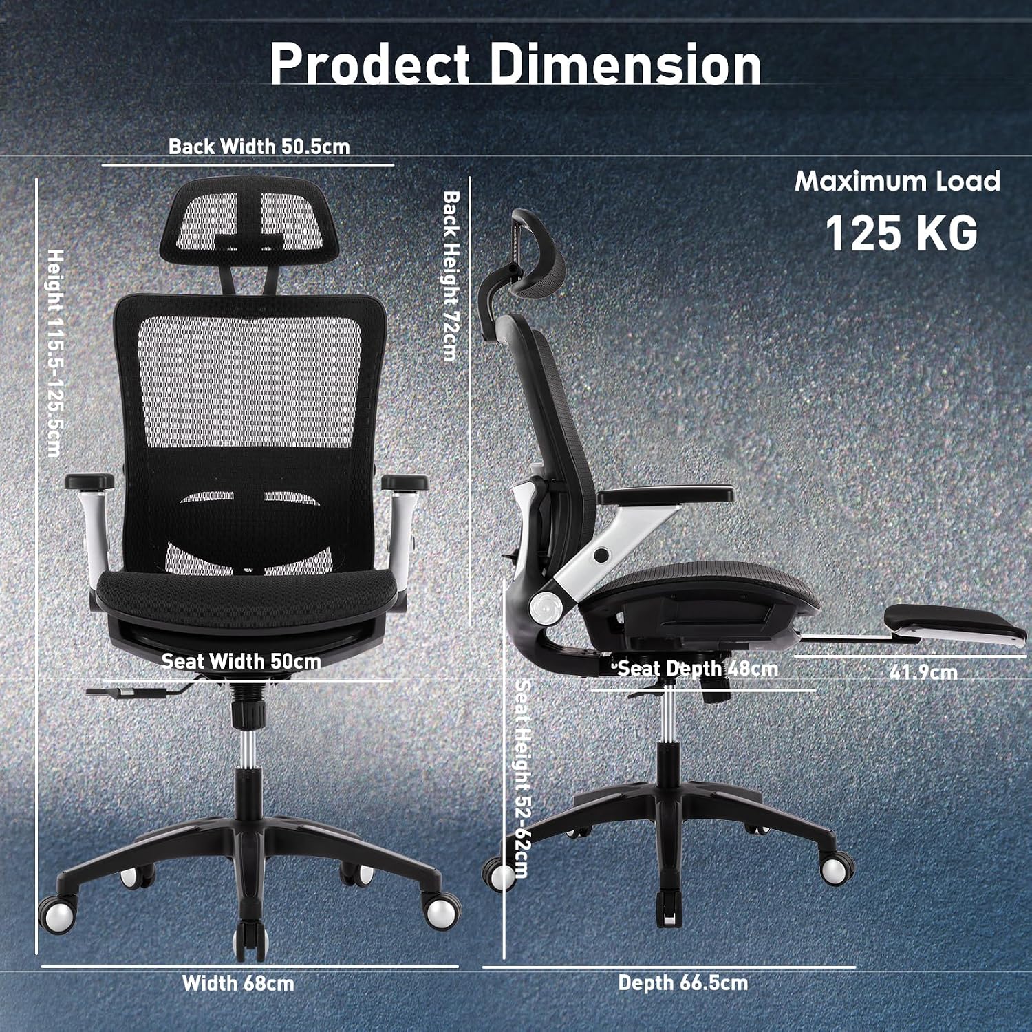 Detalle de COLAMY Ergonomic Mesh Office Chair with Footrest (High Back + Headrest), 4D Flip-up Arms, Lumbar Support and Tilt Lock – Black