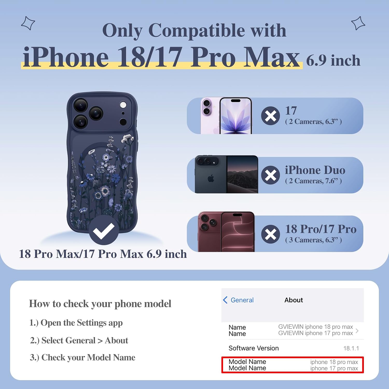 Thumbnail 1 de GVIEWIN Wave Floral MagSafe Case for iPhone 17 Pro Max (6.9", 2025) with Full Camera Protection