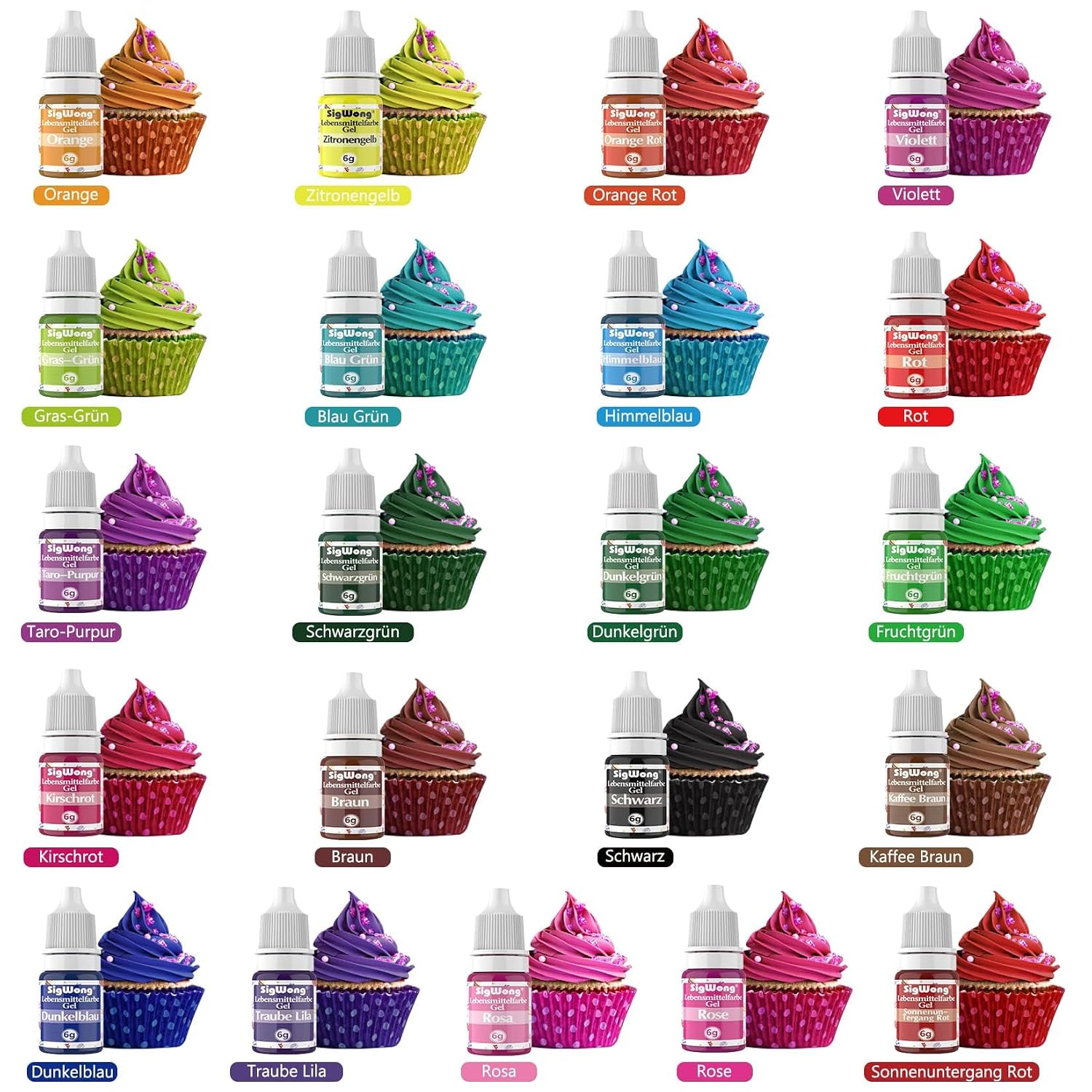 Detalle 2 de Lebensmittelfarbe Gel 21 Farben Set 6g đš
