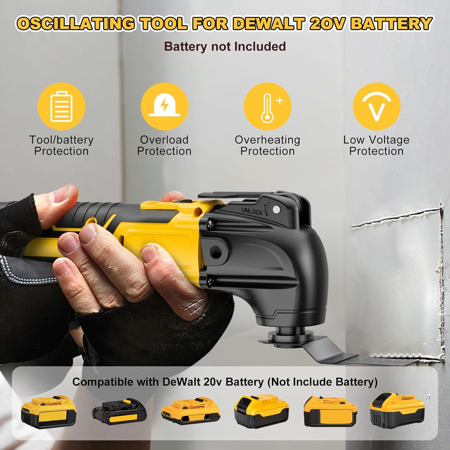 Thumbnail 1 de Cordless Oscillating Multi Tool for Dewalt 18V/20V Battery — 6-Speed Brushless, 23-Piece Kit (Tool Only)