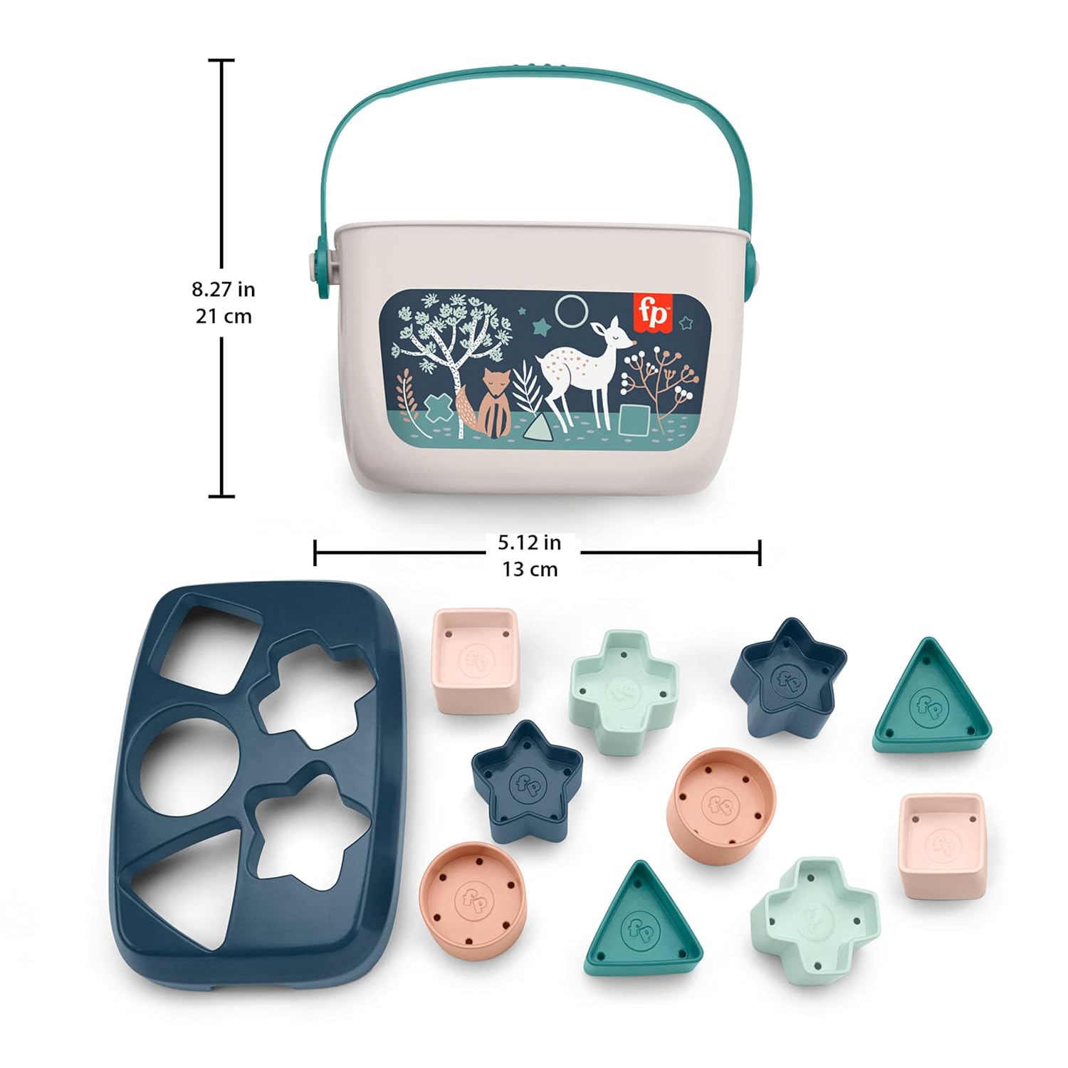 Detalle de Fisher-Price Babys erste Bausteine – Marineblaues Kitz (HJP20): Set mit 10 Bausteinen zum Stapeln und Sortieren