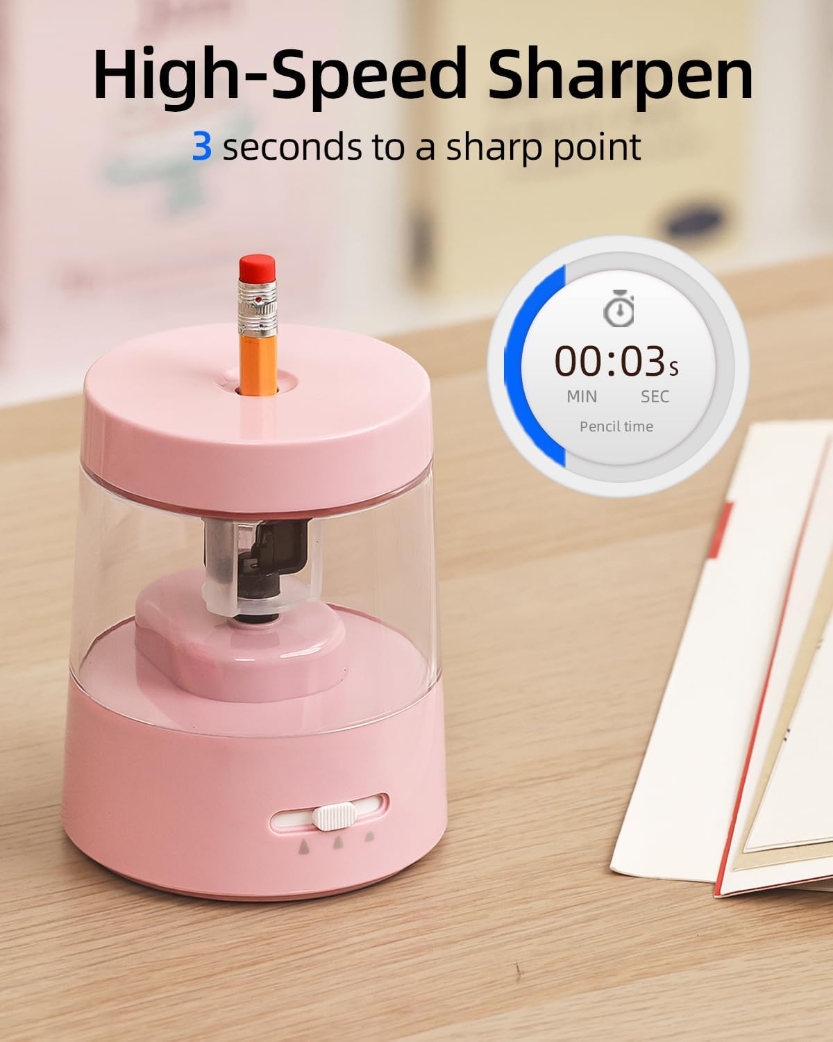 Thumbnail 4 de ZMOL Electric Pencil Sharpener for Colored Pencils (Pink) – Auto Stop, 6–8mm No.2, Battery or USB-powered