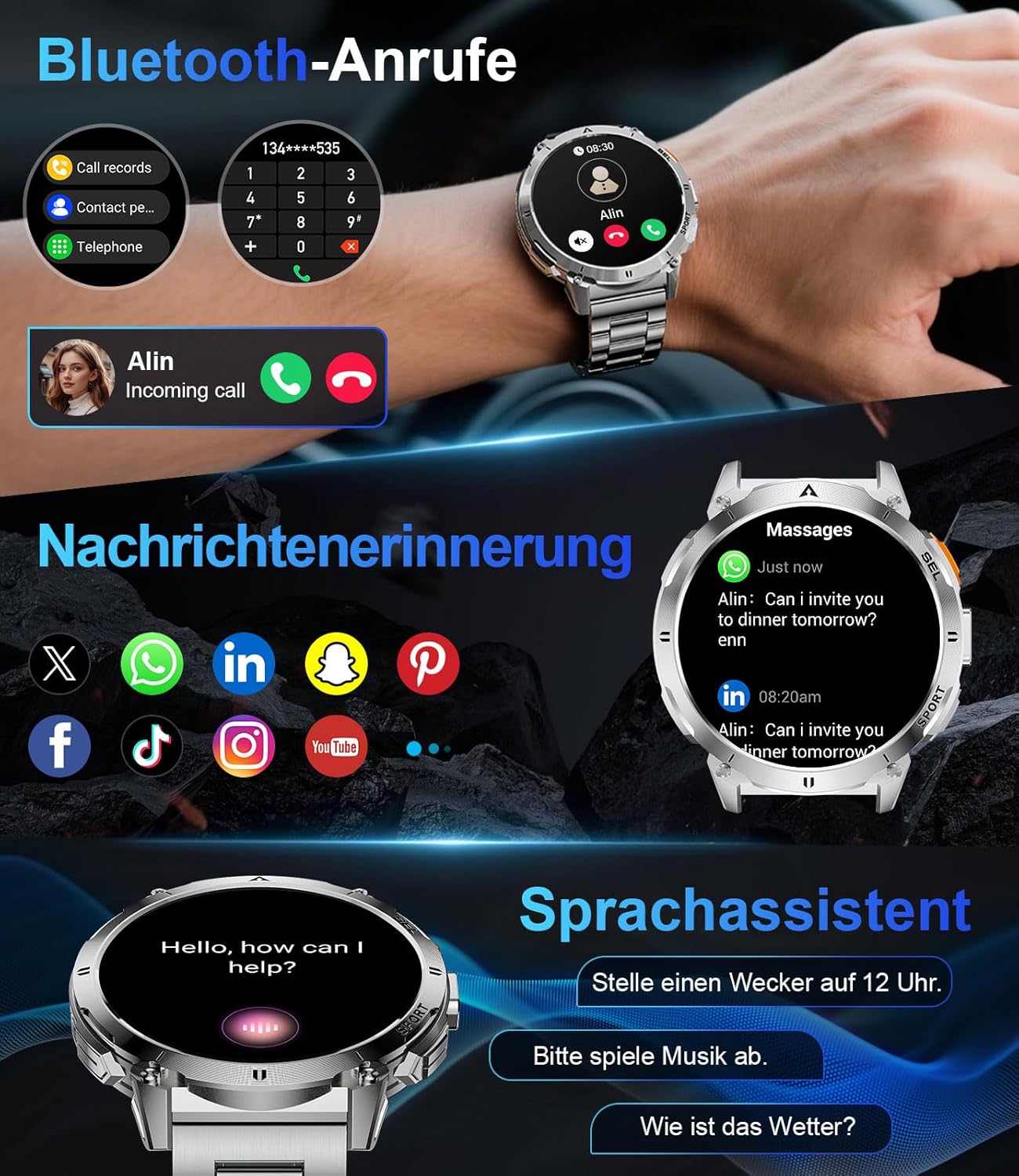 Thumbnail 3 de Montre Connectée Homme BENYAR SMART avec Torche LED et Écran AMOLED 1,62