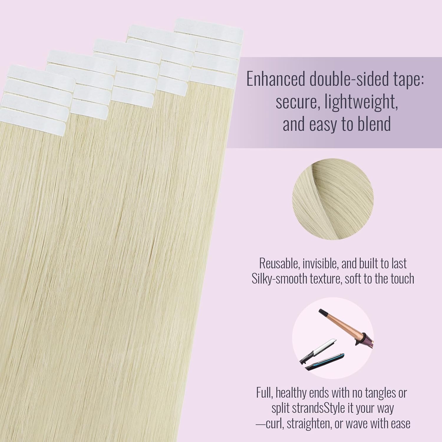 Thumbnail 2 de fshine Unsichtbare Tape-in Extensions aus Echthaar (Weissblond, 35 cm) – 20 Strähnen, 50 g, Farbe 1000