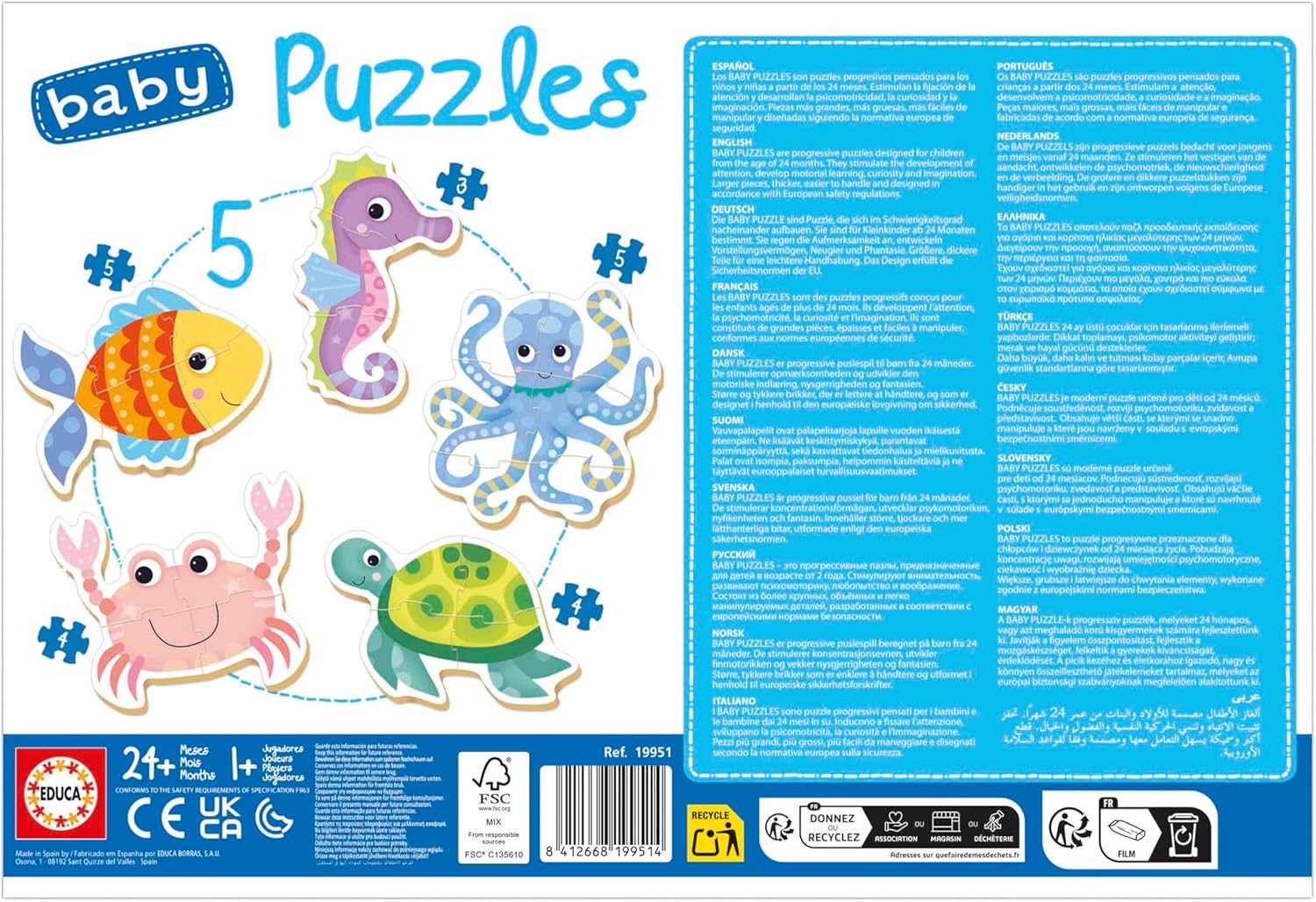 Thumbnail 3 de Educa Baby Puzzles Animaux aquatiques – ensemble de 5 puzzles progressifs dès 24 mois