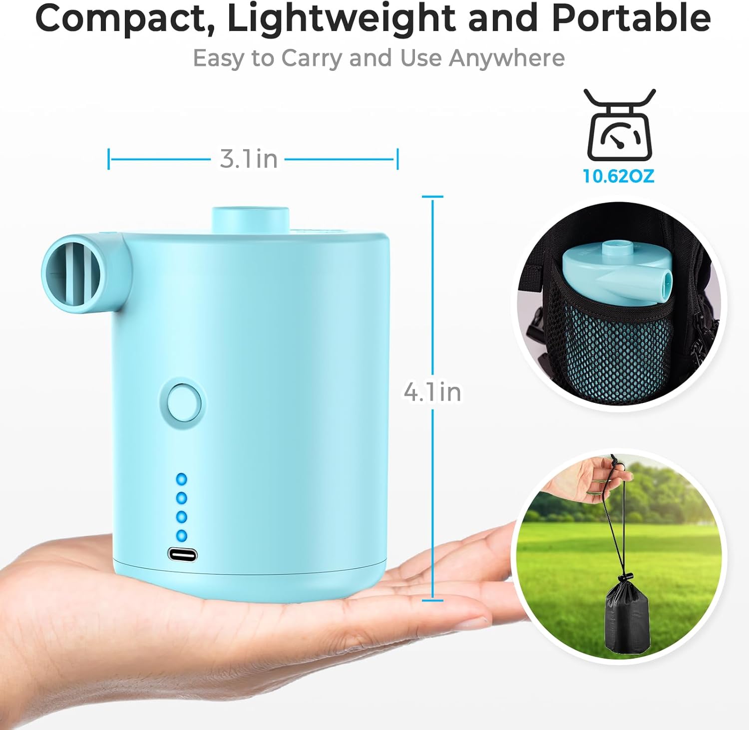 Detalle de Electric Air Pump Portable Rechargeable: 4000mAh 50W Fast Inflating Mini Pump for Inflatable Beds, Pools and More