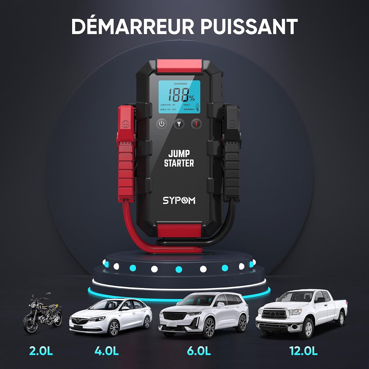 Detalle de SYPOM Démarreur de batterie automatique 6000 A — Booster 4 en 1 (12 V)