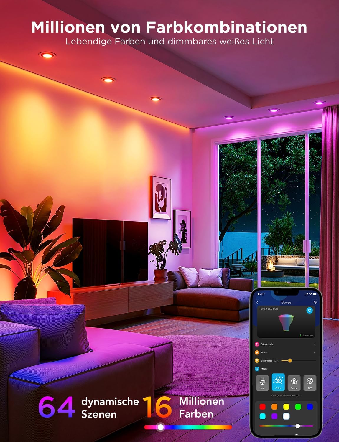 Thumbnail 1 de Govee GU10 LED RGBWW Smarte Glühbirne 4er-Pack – Matter, Alexa, Google Home, Musik-Synchronisation