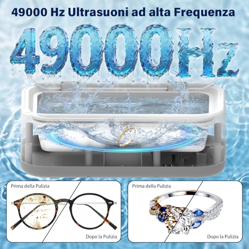 Detalle de Pulitore Ultrasuoni 800ML Olubfdh: pulizia profonda 49KHz per gioielli, occhiali, orologi e molto altro