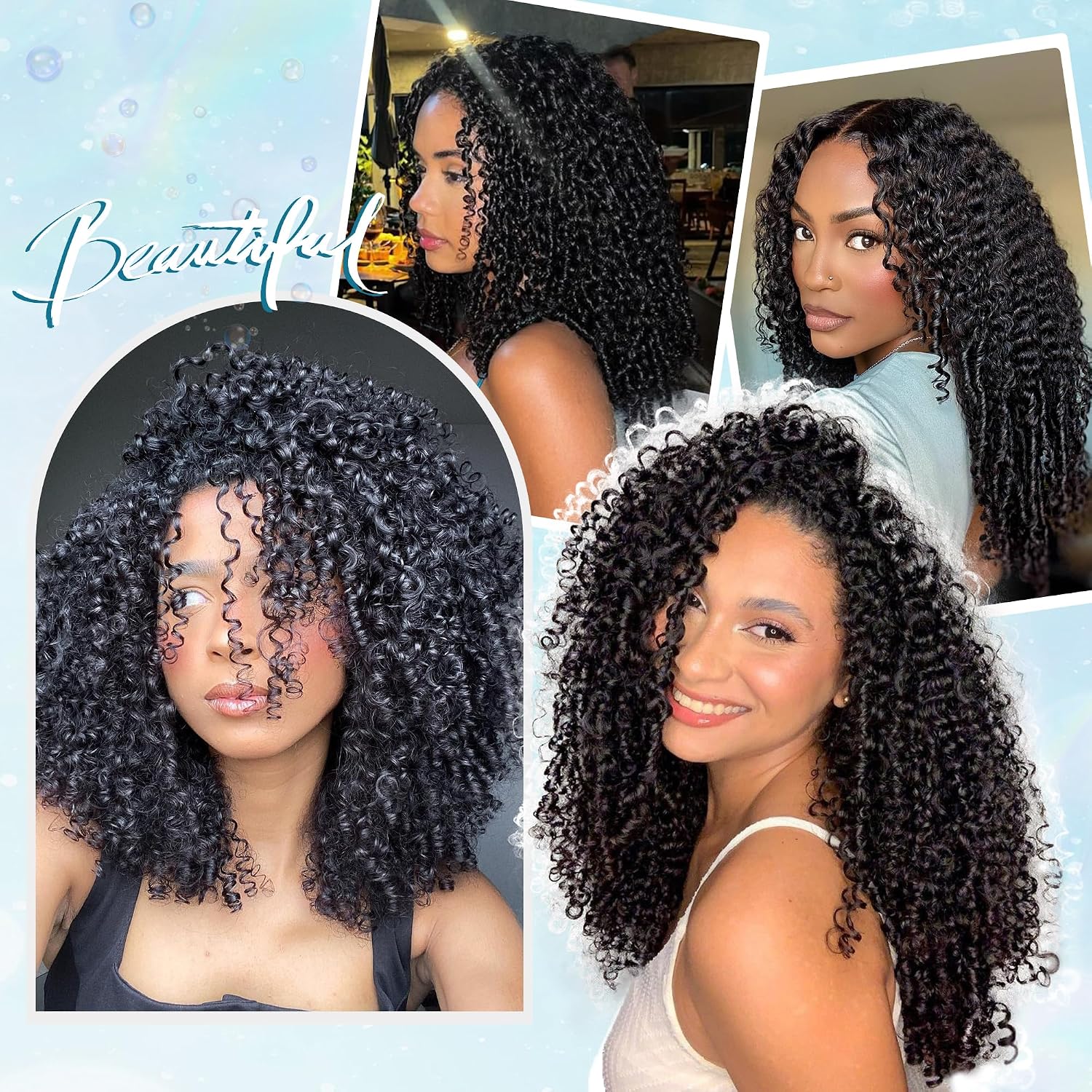Detalle 2 de KULYMUWIG 16-Inch Burmese Curly Human Crochet Hair with Pre-Separated Feather Bundles