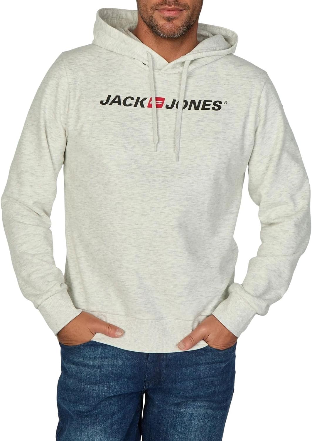 Detalle de Jack & Jones Herren-Hoodie mit Druck JJMORTY im Regular Fit (Kapuzenpullover) – Grün/Gelb/Grau/Rot