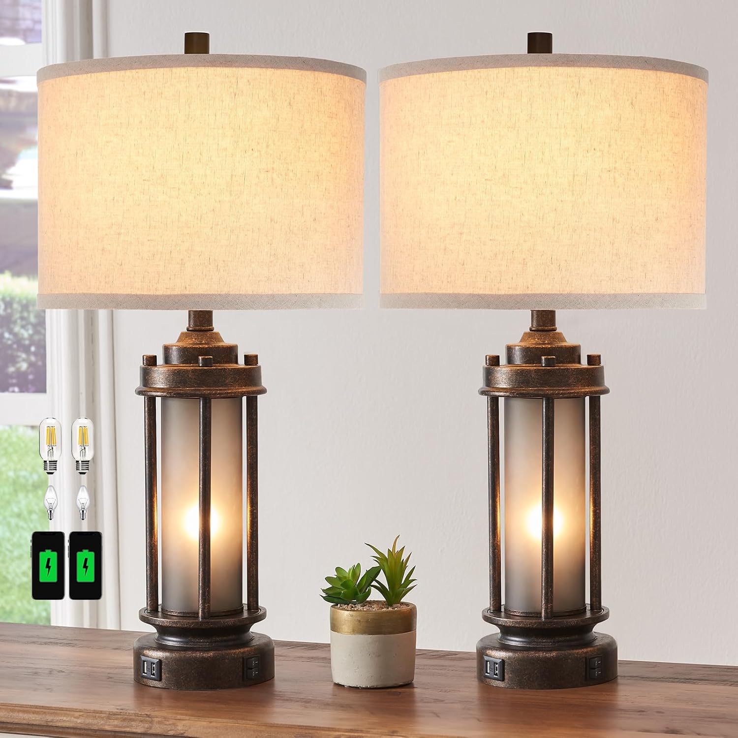 Detalle de Farmhouse Lamps Set of 2 with USB Ports