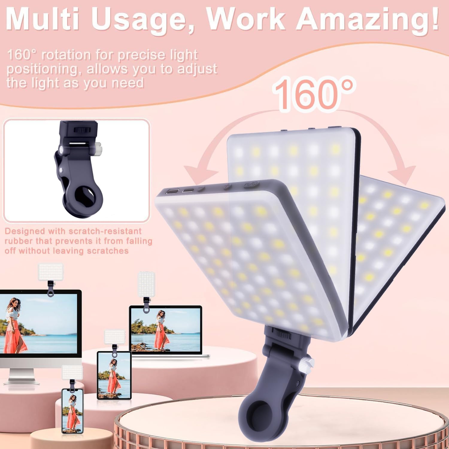 Thumbnail 6 de 60 LEDs Selfie Light with 3 Lighting Modes, Rechargeable Clip-on Phone/Laptop Light (CRI 95+)