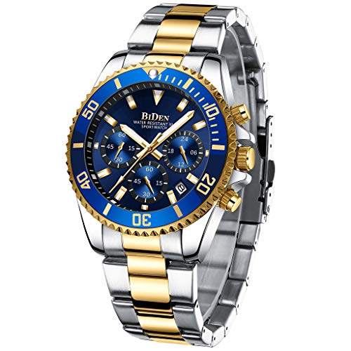Detalle de BIDEN Reloj de Pulsera para Hombre con Cronógrafo - Acero Inoxidable, Oro Azul B