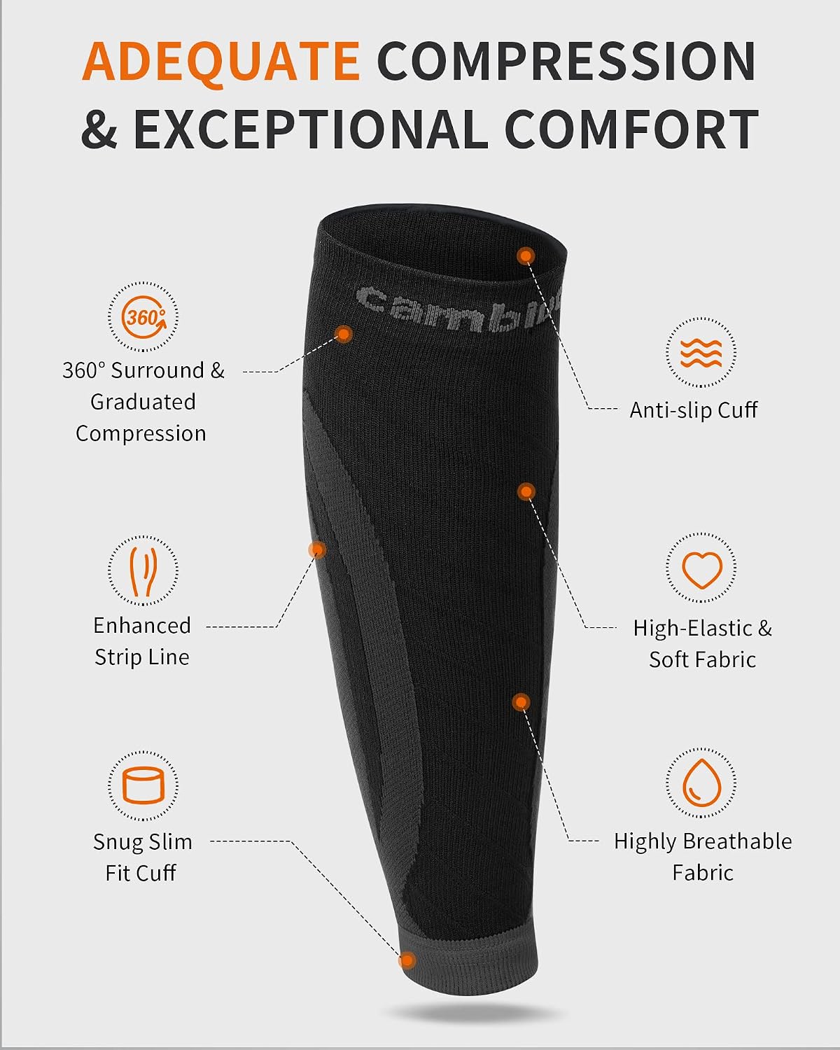Detalle de CAMBIVO CS12 Calf Compression Sleeves, Black XXL, 3 Pairs
