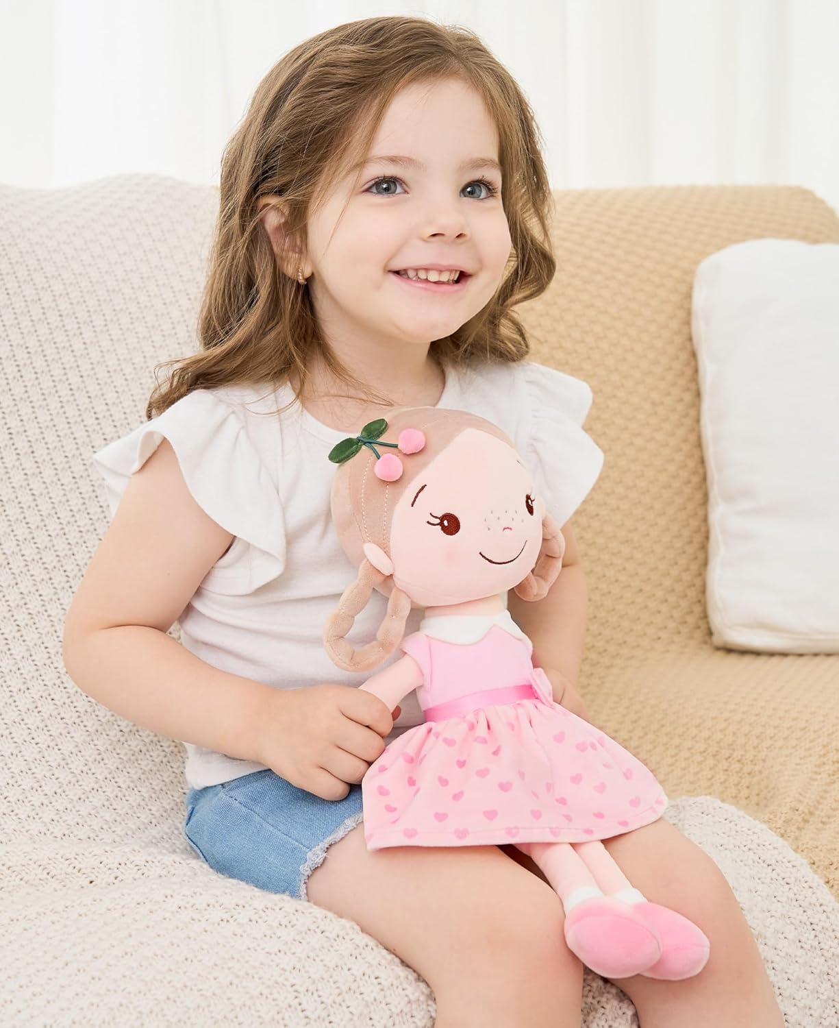 Thumbnail 5 de GAGAKU Bambola di stoffa morbida 40 cm – Ragazza Ciliegia: peluche custode per battesimo e regalo dolce per bambine