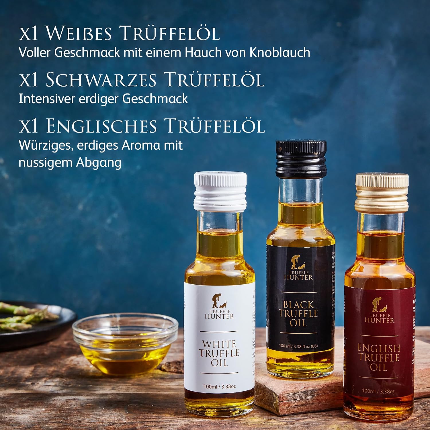 Detalle de TruffleHunter Trüffelöl-Set – 3 Variationen mit echtem Trüffelgeschmack (100 ml × 3)