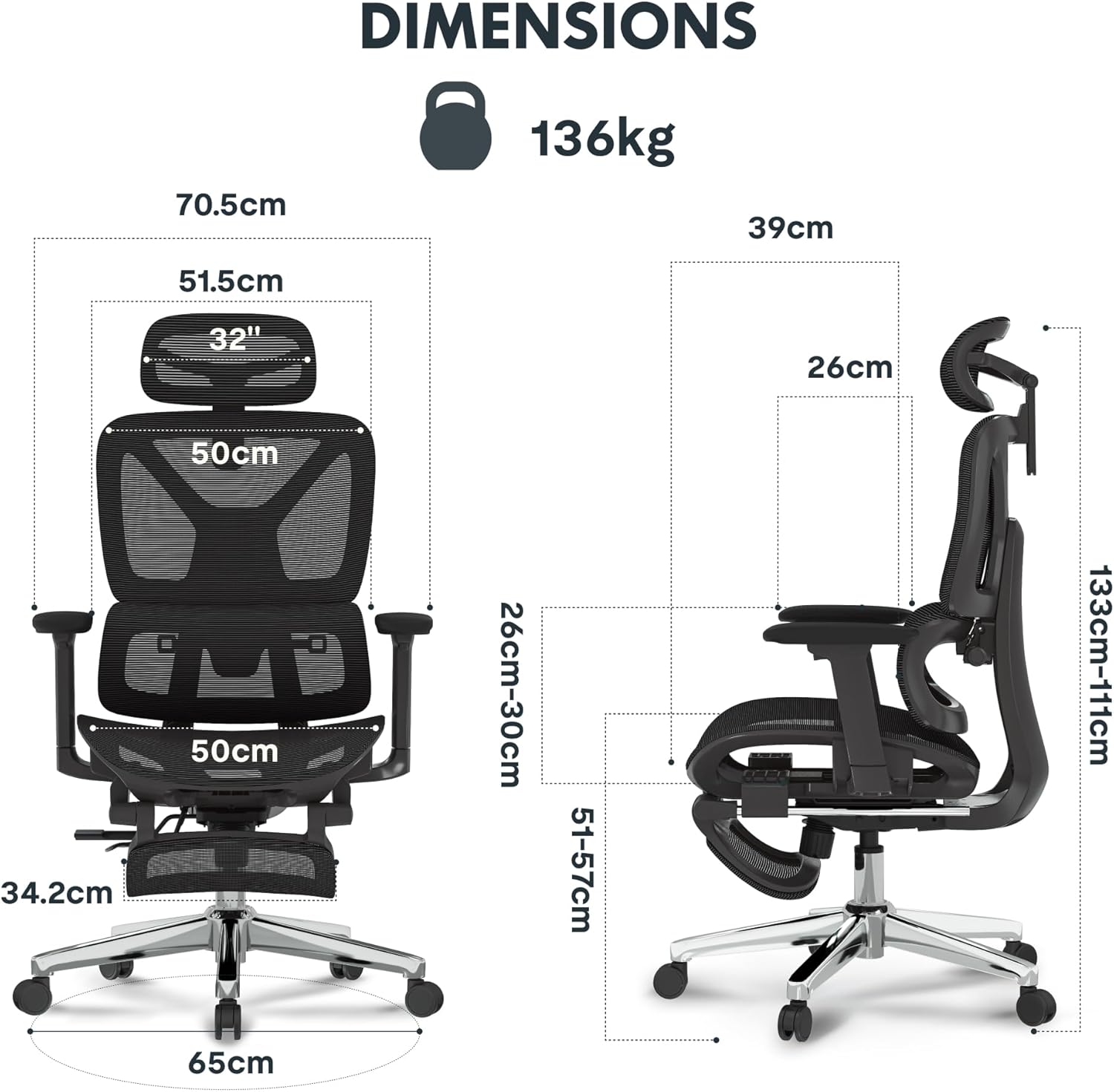 Thumbnail 1 de FLEXISPOT ErgoX Chaise de bureau ergonomique en maille pivotante avec repose-pieds, accoudoirs 3D et soutien lombaire indépendant (gris)