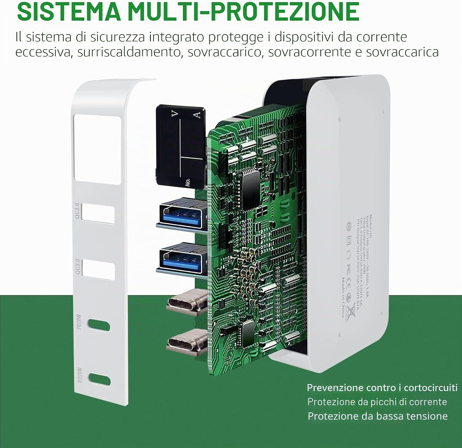 Thumbnail 6 de Ideallife Stazione di Ricarica USB a 4 Porte da 70W con Display LCD e PD20W/QC3.0