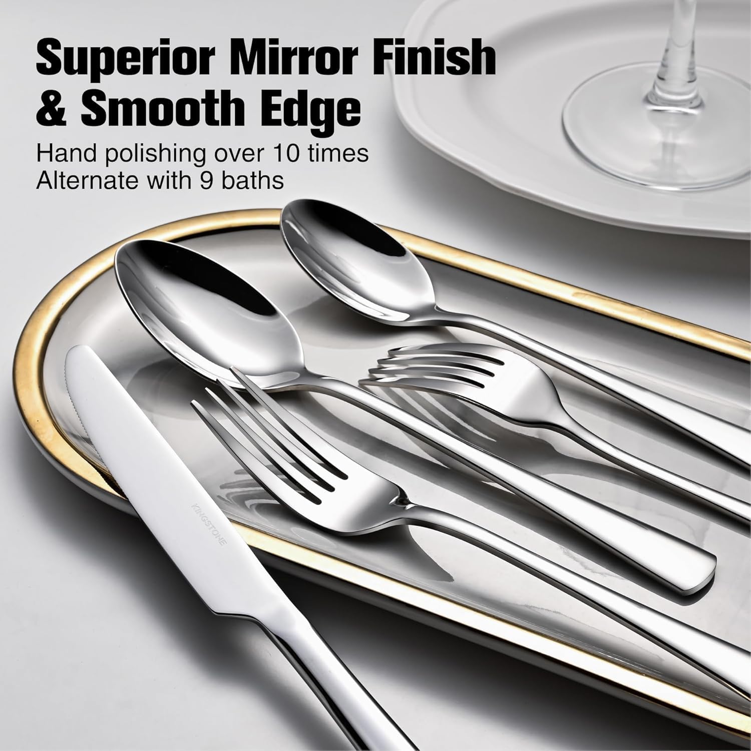 Thumbnail 4 de KINGSTONE 65-Piece 18/10 Stainless Steel Silverware Set for 12 (Dishwasher Safe, Mirror Finish)