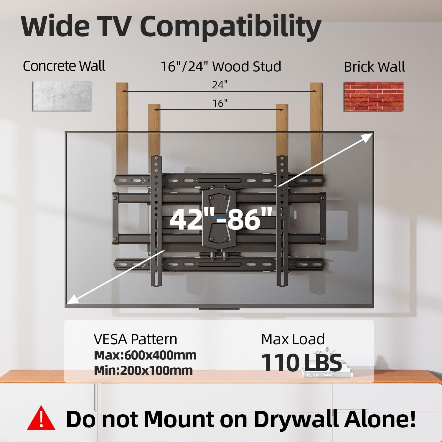 Thumbnail 1 de USX STAR Full Motion TV Wall Mount with 24-Inch Studs for 42–86-Inch TVs